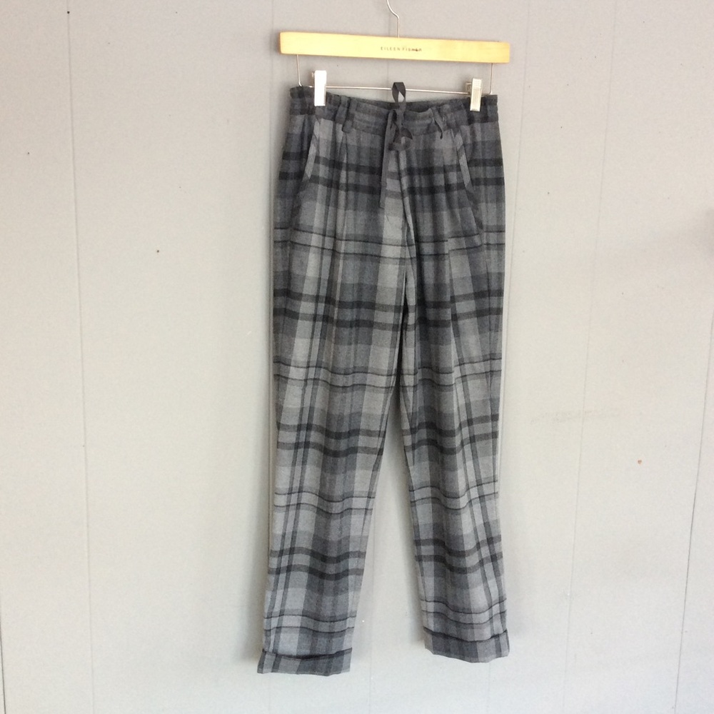 SOLD//Wilfred gray plaid trousers with drawstring